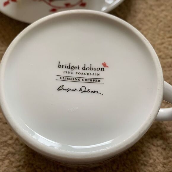 Bridget Dobson Climbing Creeper Set of 4 Cups & 3 Saucers **NEW** - Picture 3 of 7